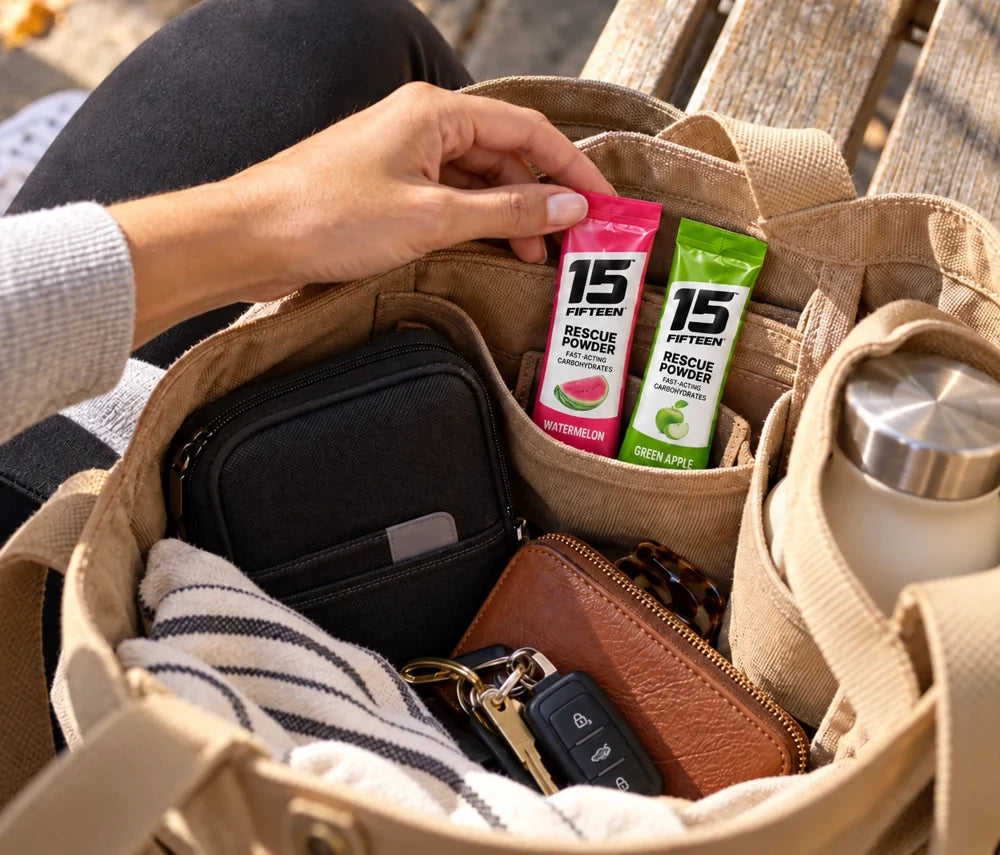 Fifteen packets tucked into an everyday tote bag